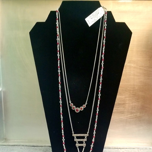 Lucky Brand Layers 3 tier Silver Necklace NWT RETAILS FOR $49 LONG - Picture 6 of 16